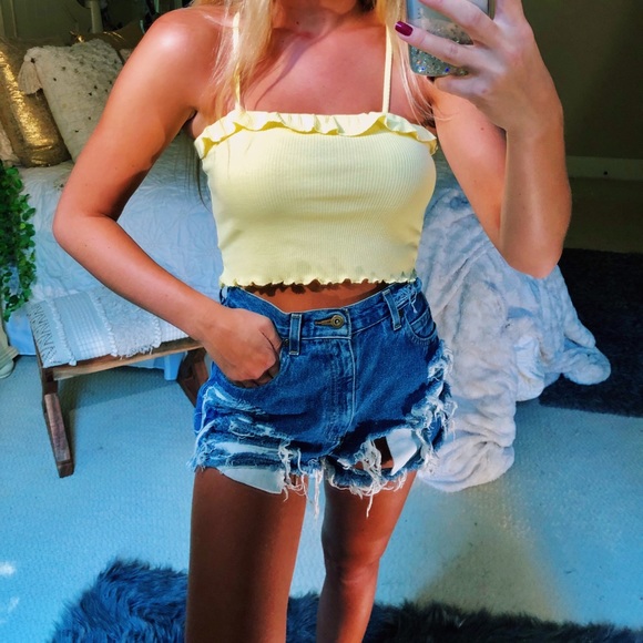 Tops - lemon lettuce trimmed cropped tank